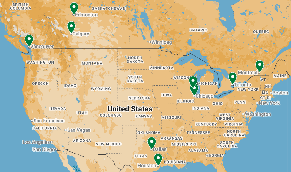 Map showing PartialFlatbeds trucking destinations
